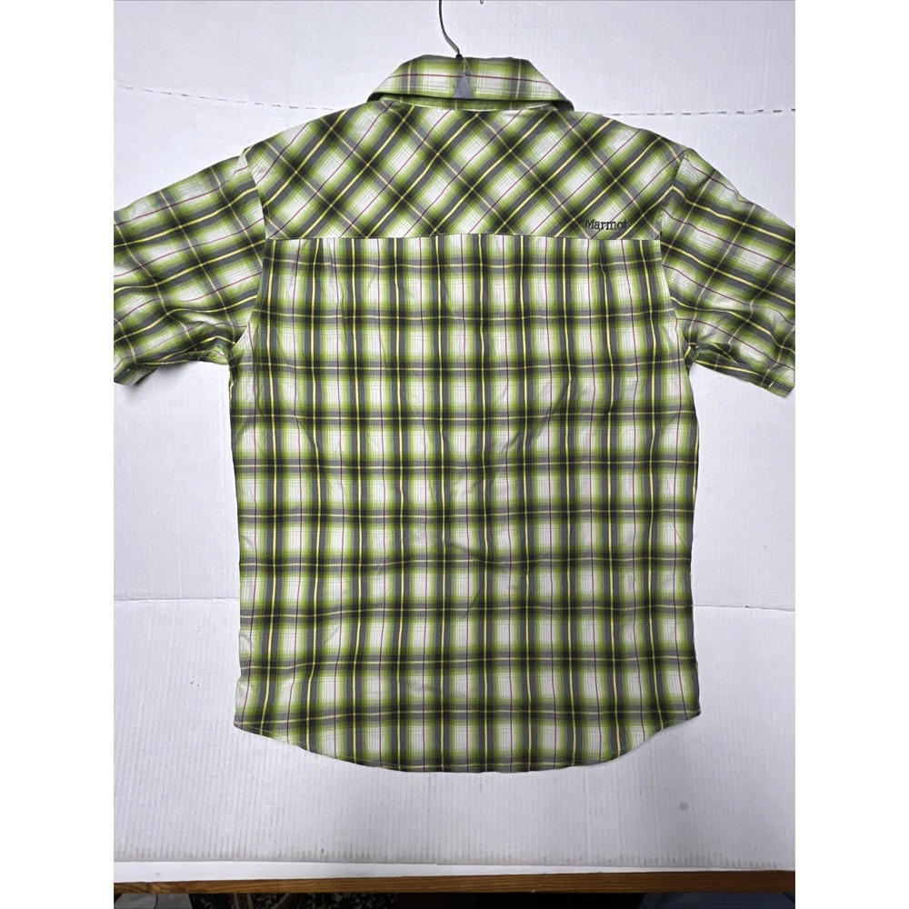 Marmot Short Sleeve Green Plaid Shirt Men's Medium **Small Stain** - Picture 11 of 16